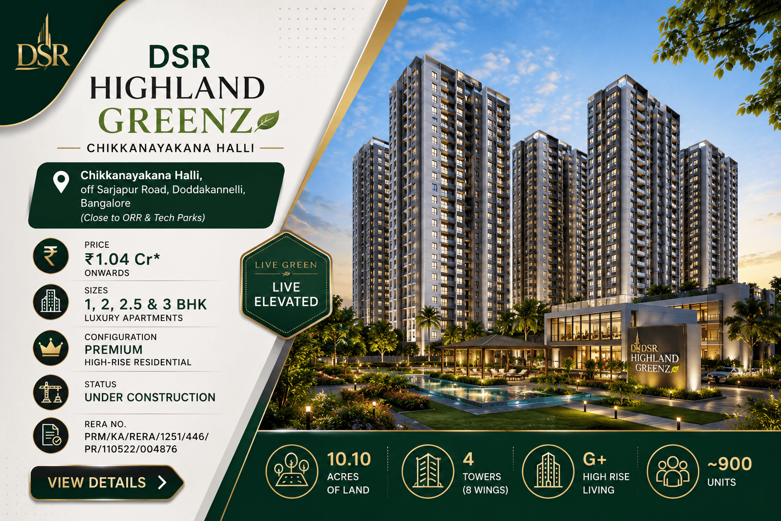 DSR Highland Greenz - Luxury Apartments at Chikkanayakana Halli, Bangalore