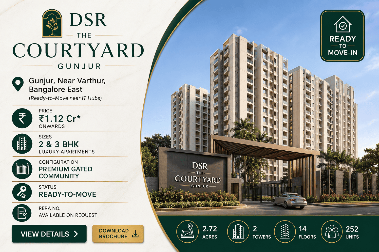 DSR The Courtyard - Ready-to-Move Luxury Apartments in Gunjur, Bangalore
