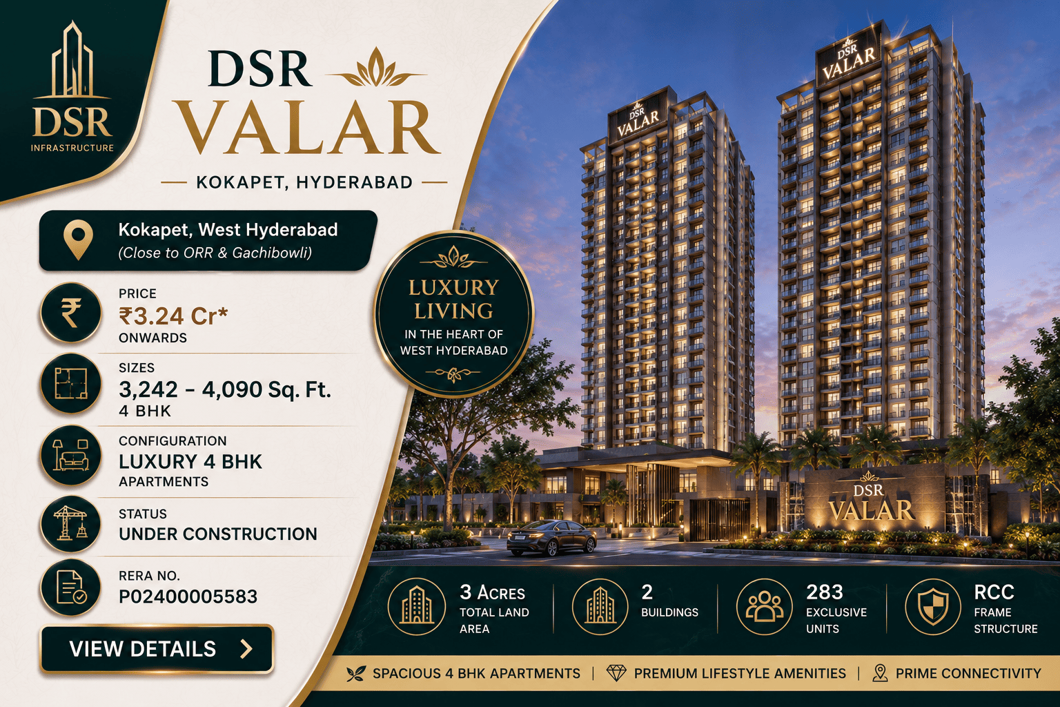 DSR Valar - Luxury 4 BHK Apartments in Kokapet, Hyderabad
